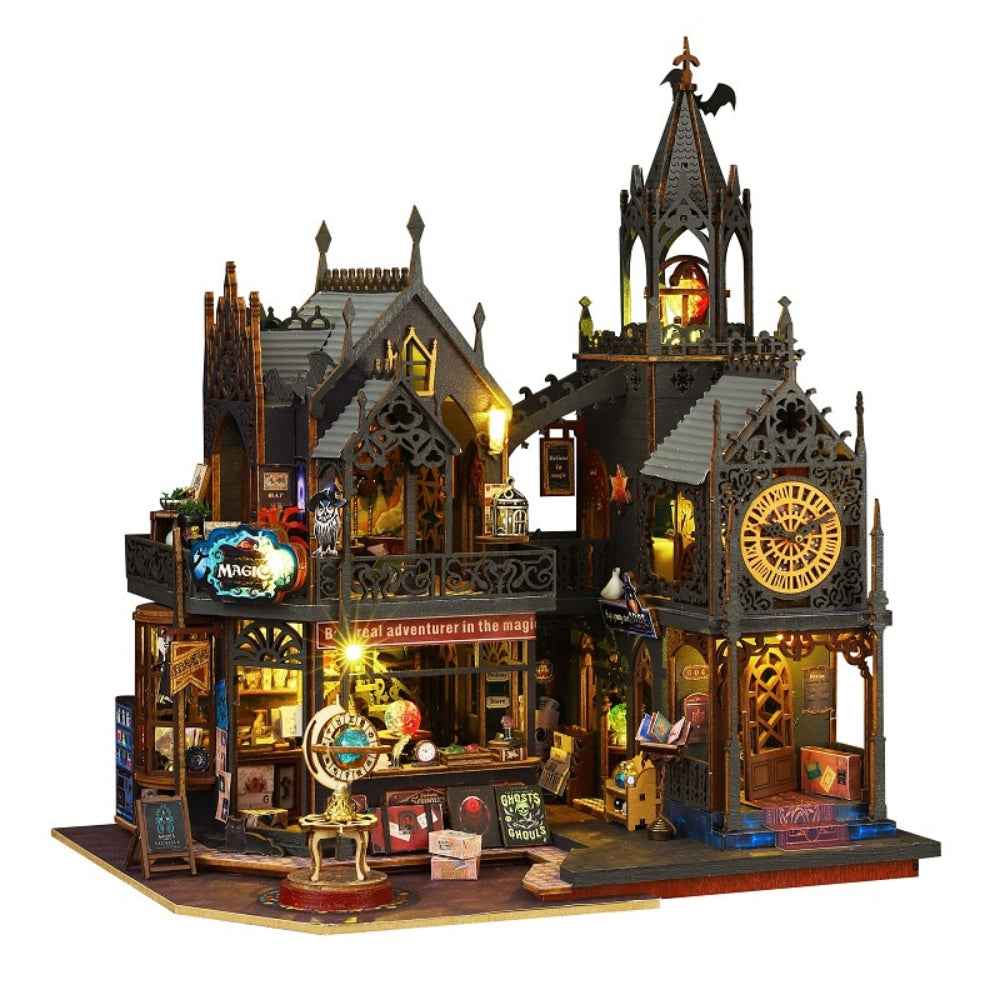 Holo Magic City II against a white background, showing its clock tower and detailed shopfronts.