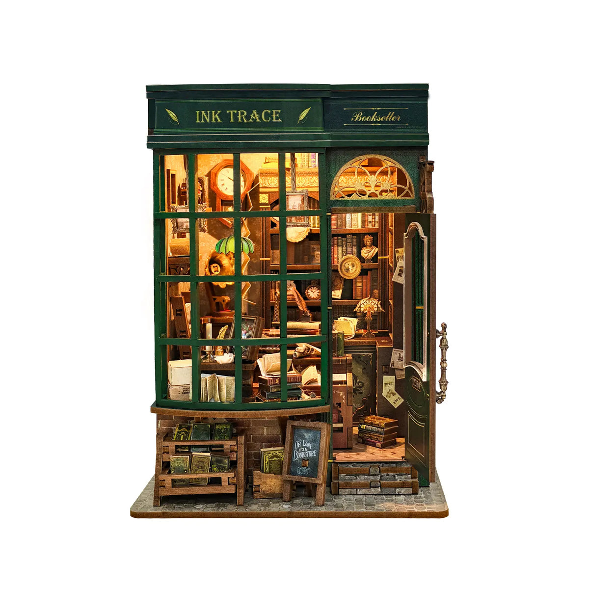 Front view of Ink Trace Bookstore against a white background.