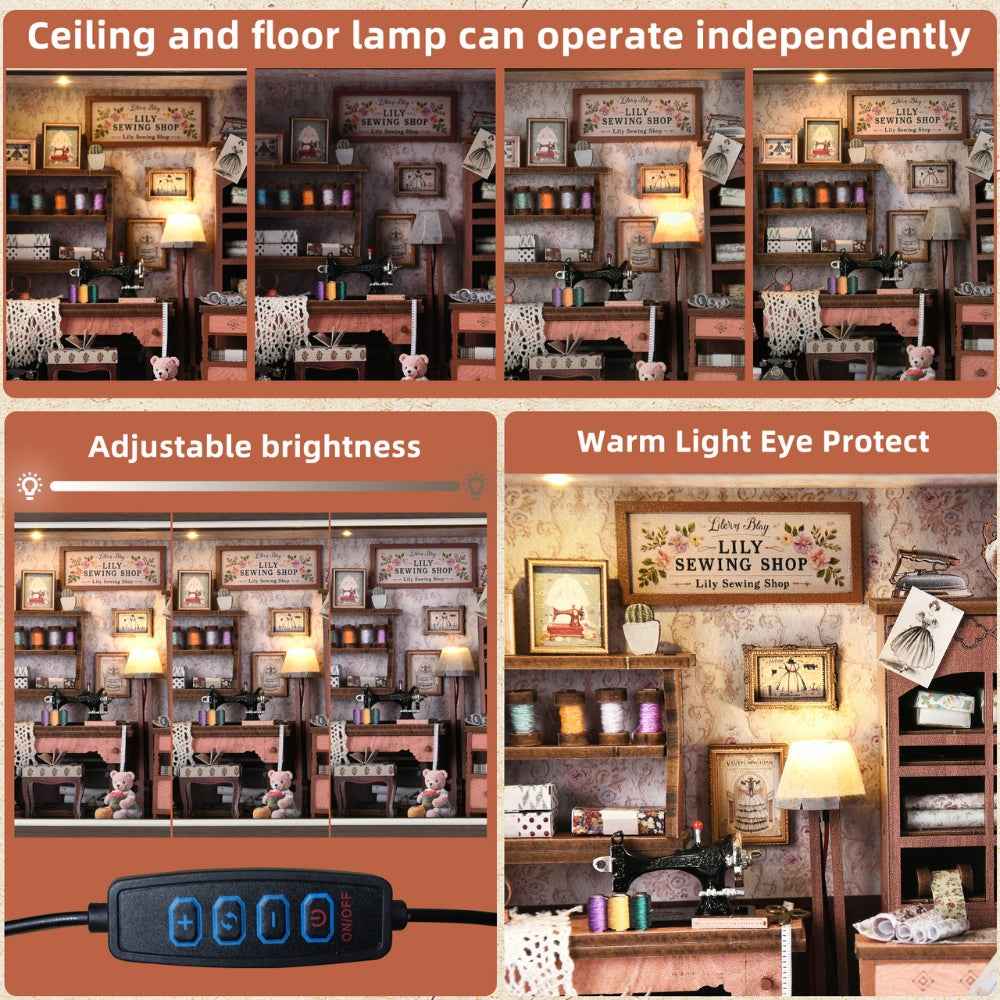 Lily Sewing Shop lighting comparison with an inline control pictured below.