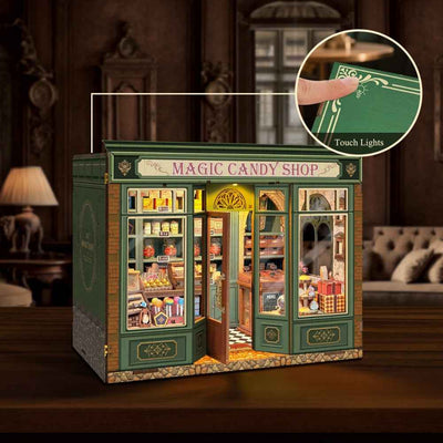 Magic Candy Shop with its clear cover raised and top touch-switch inset.
