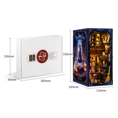 Magic Potion House model and kit packaging shown with dimension measurements.