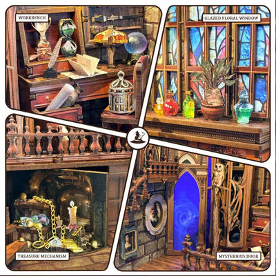 Magic Studio upgraded edition details showing a workbench, colored window, treasure mechanism and blue mirror.