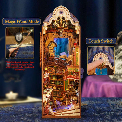 Magical Library lighting demonstration showing a wand and the top touch switch.