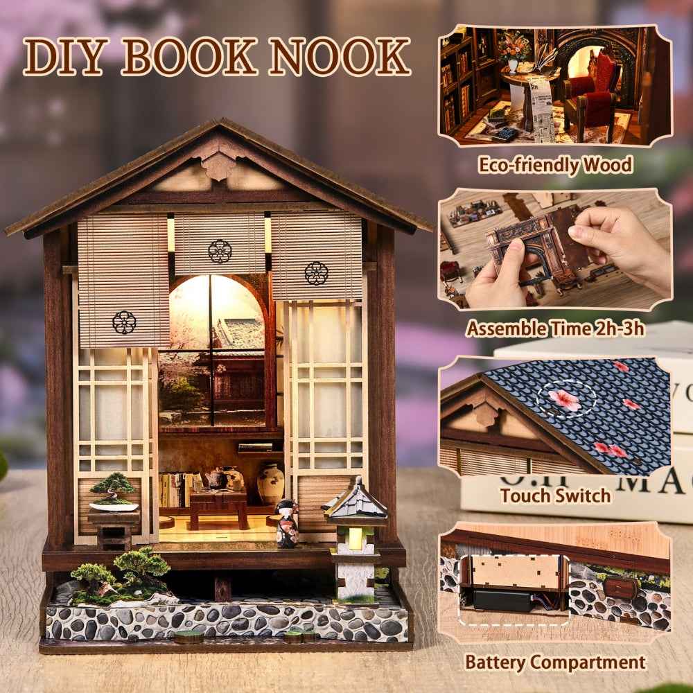 Moss-Lantern Harmony Garden feature collage showing assembly details, the touch switch and battery compartment.