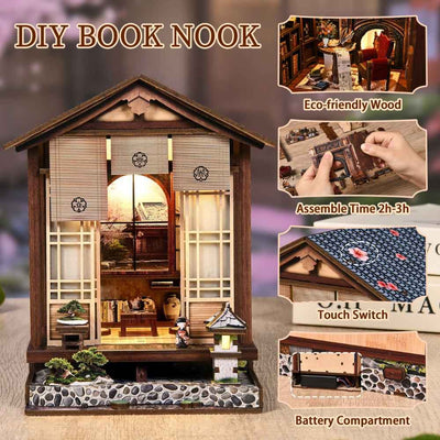Moss-Lantern Harmony Garden feature collage showing assembly details, the touch switch and battery compartment.
