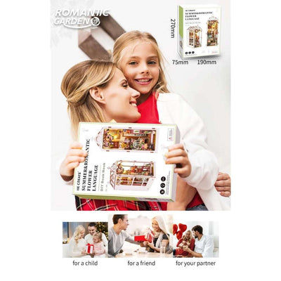 Woman and girl holding a Romantic Garden kit box, with smaller gifting scenes below.