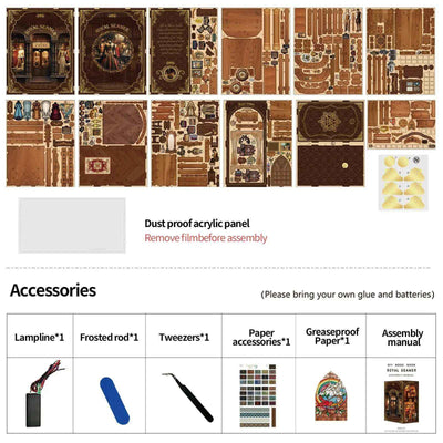 Royal Seamer kit panels and accessories laid out beside an illustrated contents list.