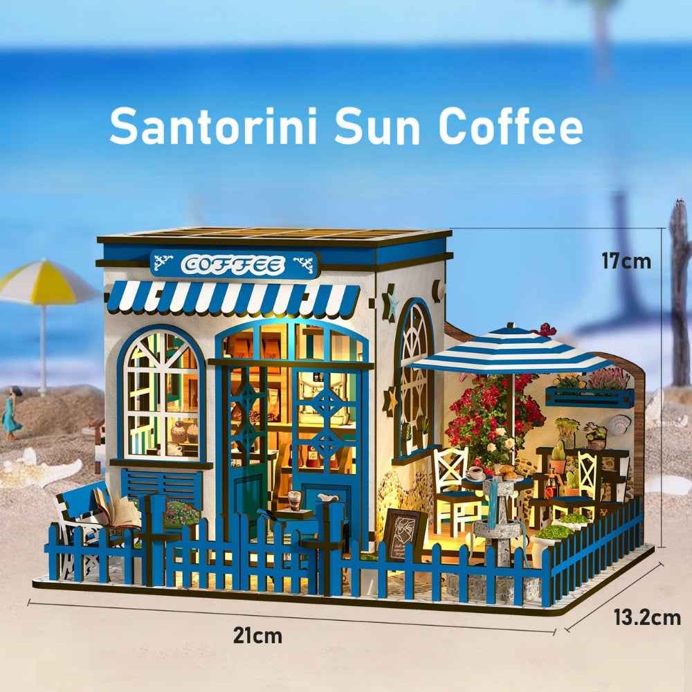 Santorini Sun Coffee dimension diagram showing the café and outdoor seating area.