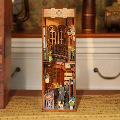Sherlock Holmes 221B Baker Street DIY Book Nook Kit, front view, on desk