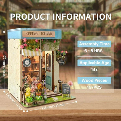 Spring Island specification card showing dimensions and assembly information.
