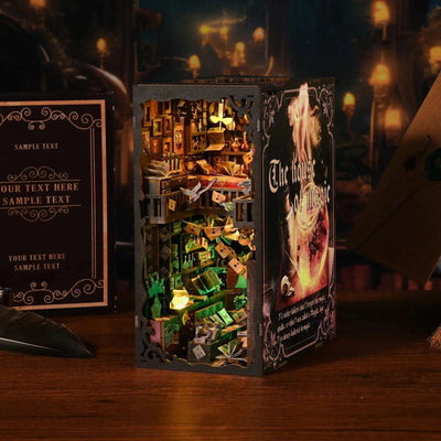 The House of Magic book nook with an open illustrated cover and a glowing green interior.