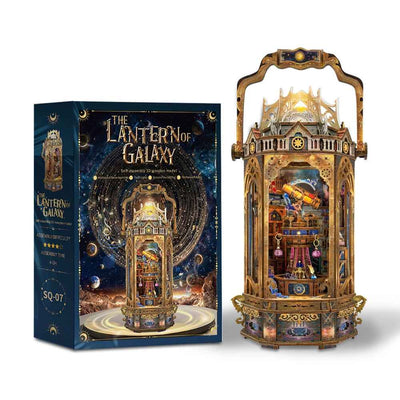 The Lantern of Galaxy miniature lantern beside its illustrated kit box.