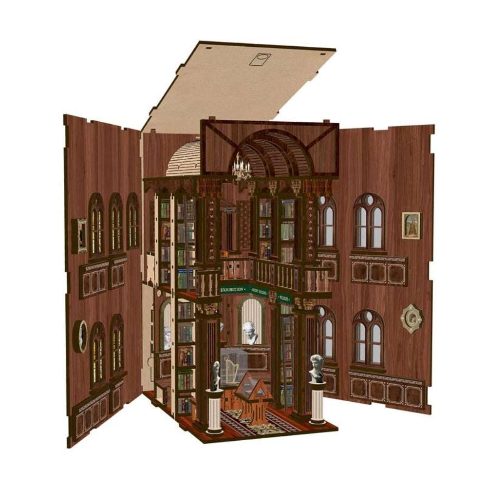 The Philosophical Library opened out to reveal shelving, stairs and a reading area.