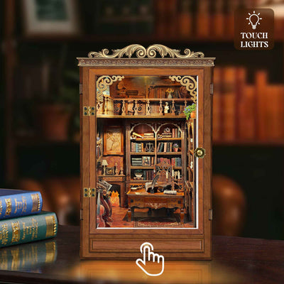 Time Book House book nook with a touch-lighting symbol at the front.