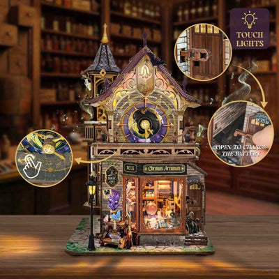 Time Magic Club with close-ups of the touch light and opening battery compartment.