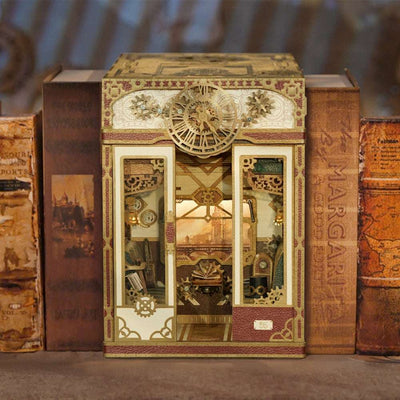 Front view of Steam Fantasy with warm lighting and a large decorative clockwork motif.