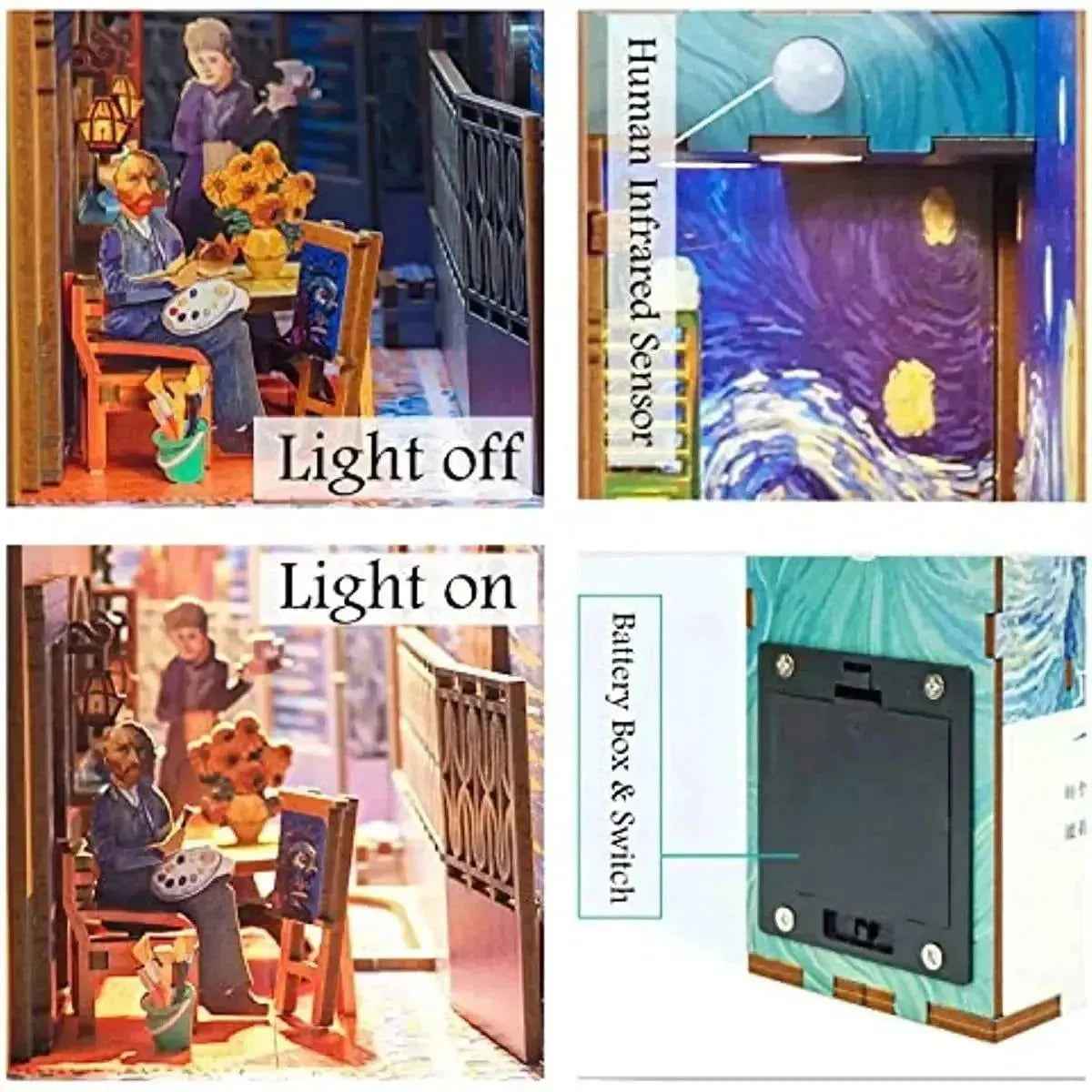 Vincent's World lighting comparison, with close-ups of the sensor and rear battery compartment.