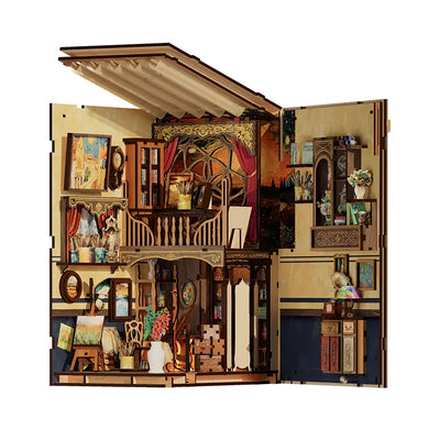 Whispers of Starlit Frames with roof and side panels open, showing two floors of art materials.