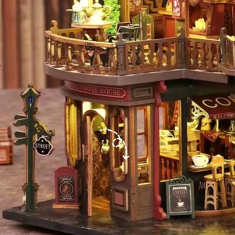 Arched Wooden Door That Opens — Kit de mini-maison DIY Café Lettre I Kit de miniature DIY